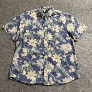 Reyn Spooner Hawaiian Aloha Shirt Blue Floral Mens Medium